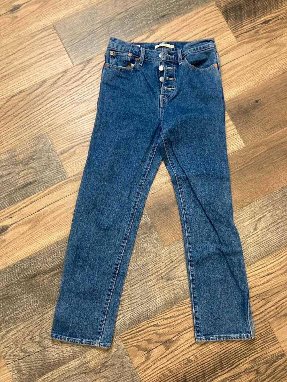 Levi’s Wedgie Straight Jeans Women’s W25 L26 Button Fly Big E Blue Denim